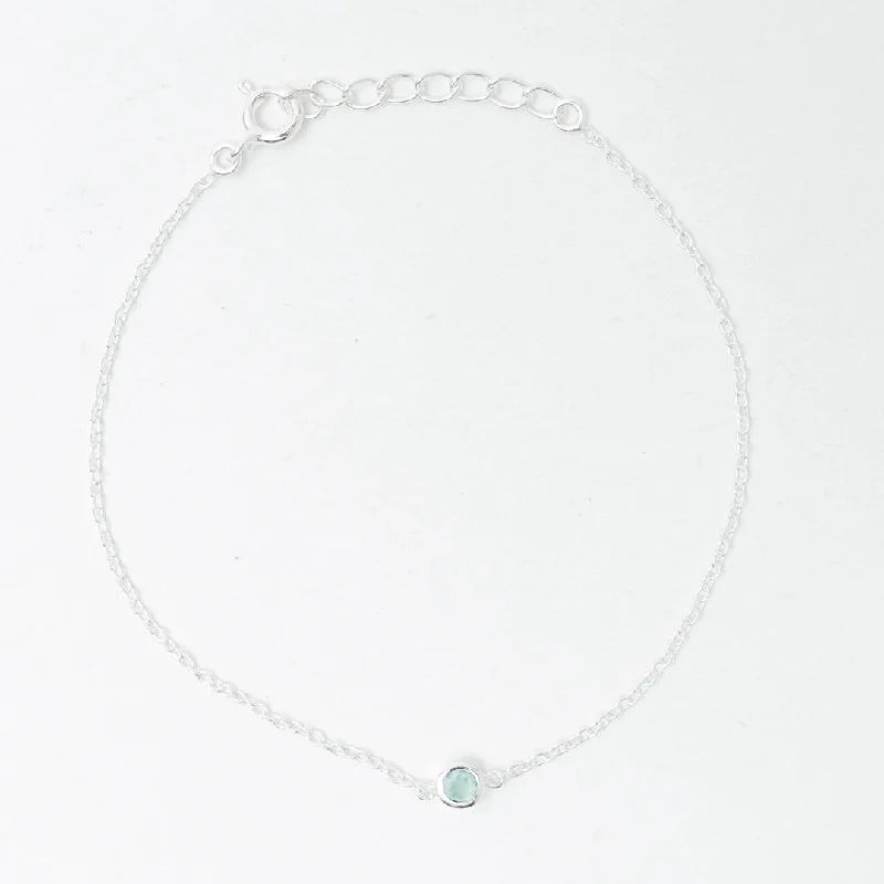 Simple Bar Bracelet-Silver Aqua Chalcedony Solitaire Bracelet