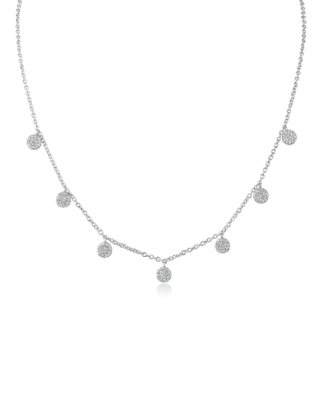 Designer Pendant Necklace-Pave Disc Station Necklace