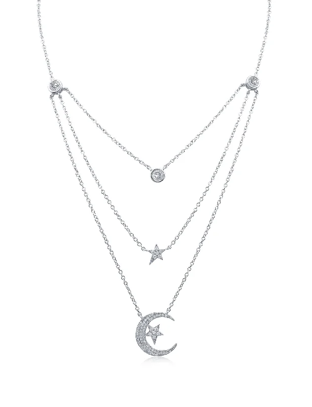 Fashion Silver Pendant Necklace-Triple Strand Celestial Necklace