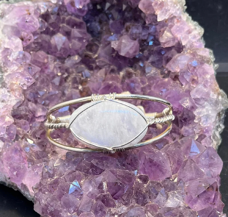 Customizable Gold Bangle Bracelet-Spectrolite aka Rainbow Moonstone Sterling Silver Wirewrapped Bracelet