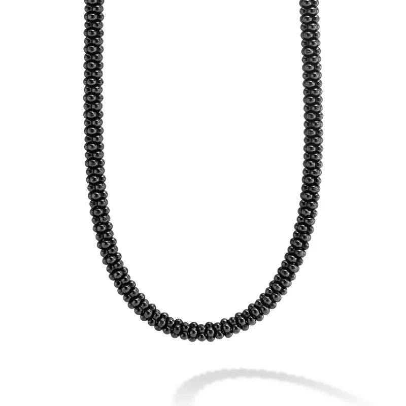 Dainty Gold Chain Necklace-Black Caviar Ceramic Beaded Necklace | 5mm