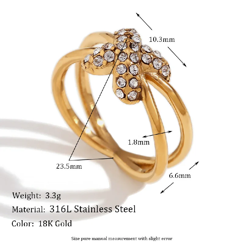 Micro set X-shaped Ring - Gold Size 7