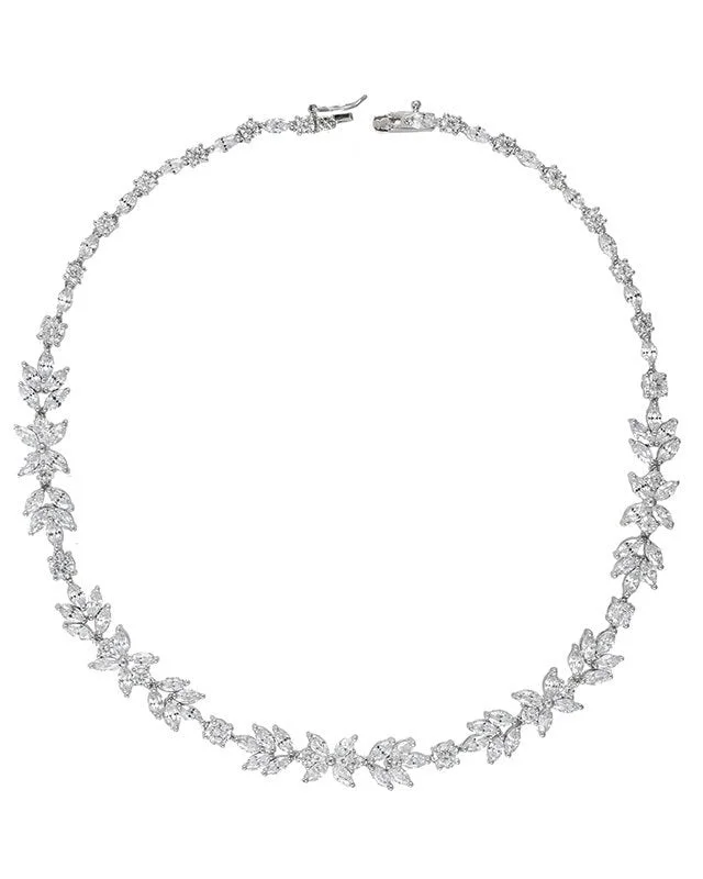 Artistic Silver Necklace-CZ Foliate Necklace