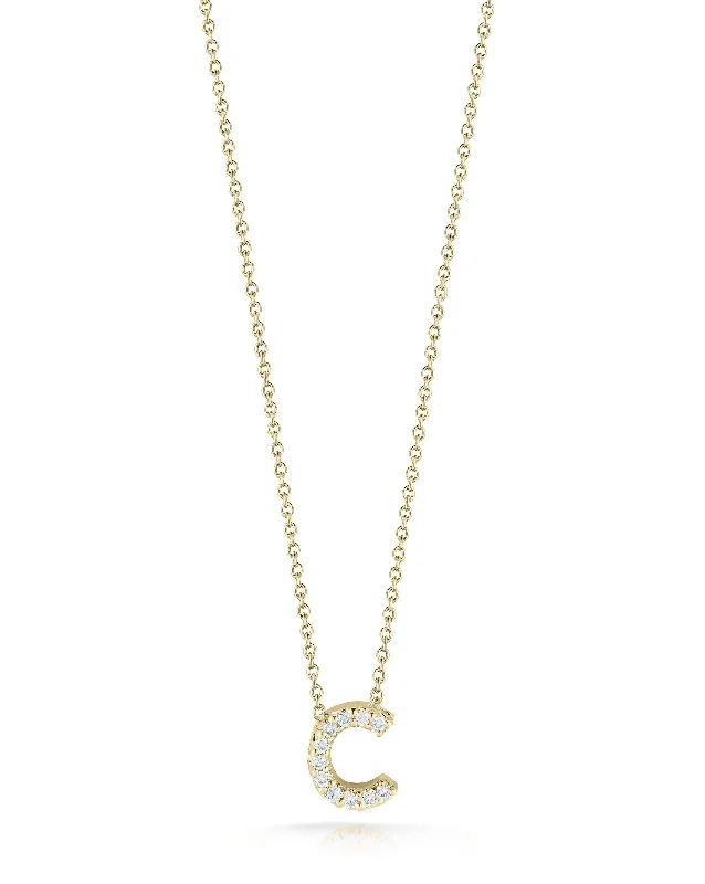 Gold Bead Pendant Necklace-18K YELLOW GOLD TINY TREASURES DIAMOND LOVE LETTER “C” NECKLACE