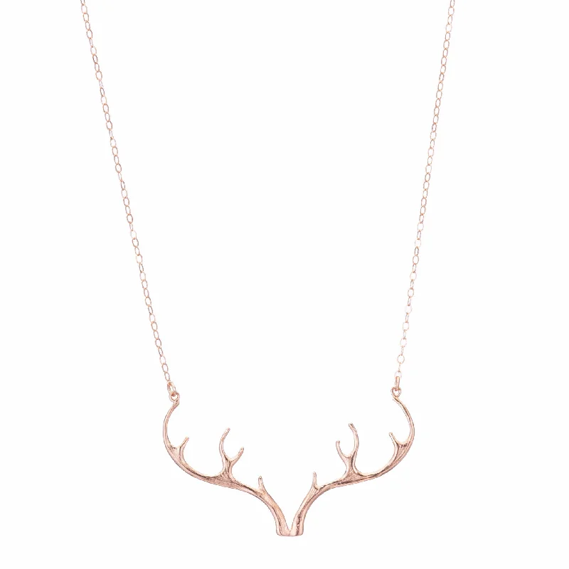 Silver Leaf Necklace-Rose Gold Antler Necklace