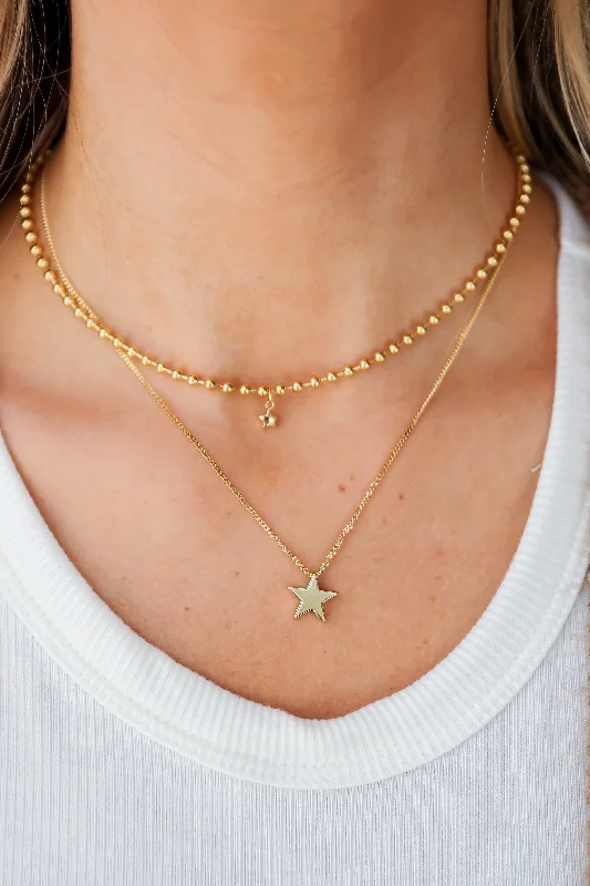 Luxury Charm Necklace-FINAL SALE - Hadley Gold Star Charm Layered Necklace