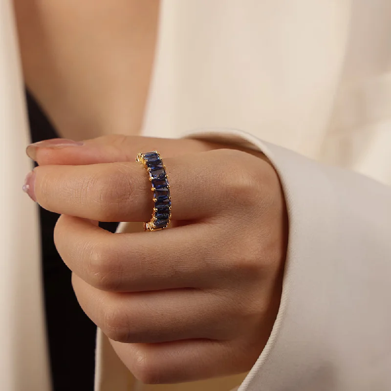 A Style Dark Blue Color Zirconium Rhinestone Ring