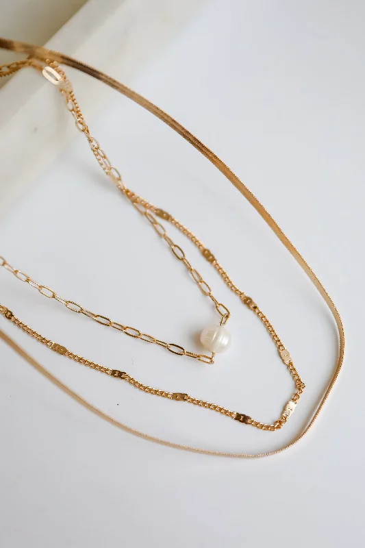 Elegant Gold Necklace-Naomi Gold Layered Chain Necklace