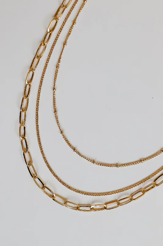 Adjustable Gold Necklace-FINAL SALE - Erin Gold Layered Chain Necklace