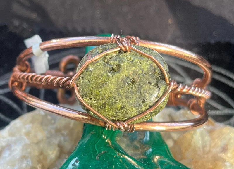 Custom Sterling Silver Bracelet-Epidote Copper Bracelet Wirewrapped