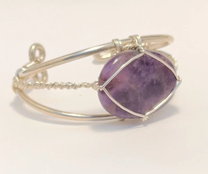 Designer Beaded Bracelet-Amethyst Sterling Silver Wirewrapped Bracelet