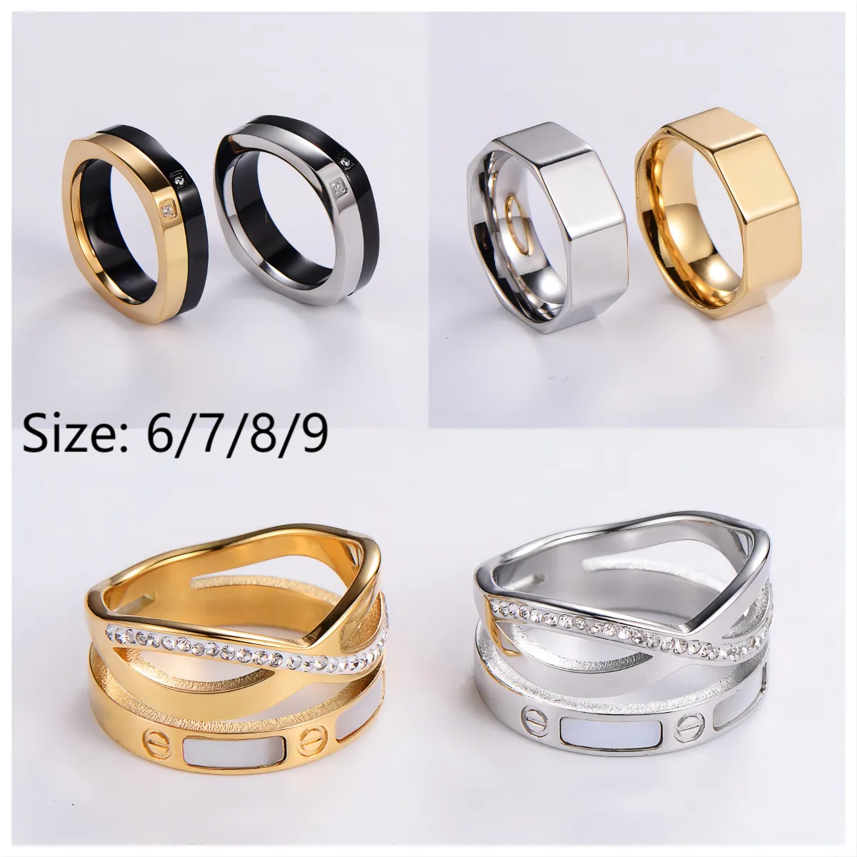 Chunky Gold Ring-Simple Style Color Block Stainless Steel Plating Inlay Rhinestones 18k Gold Plated Rings