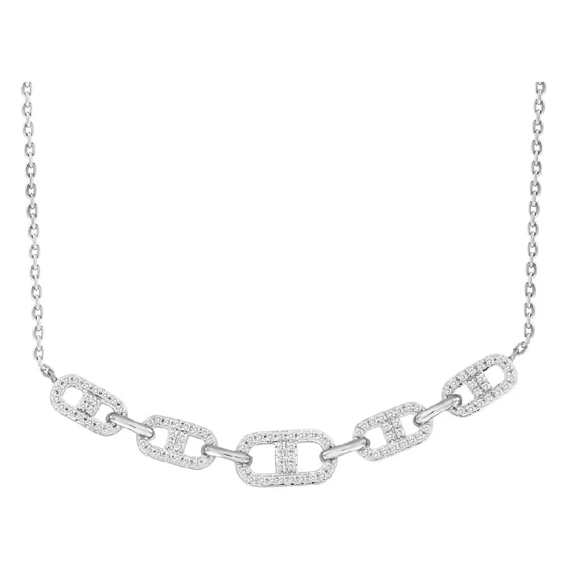 Layered Crystal Pendant Necklace-LADIES NECKLACE 0.25CT ROUND DIAMOND 10K WHITE GOLD