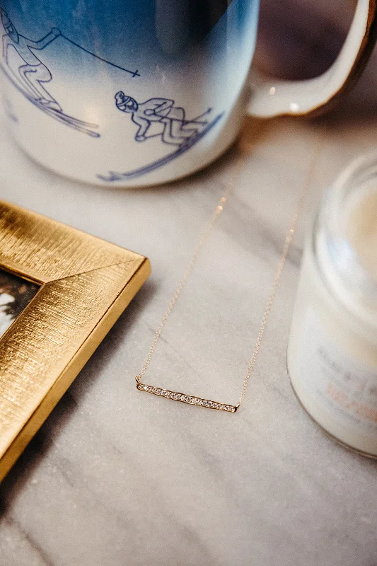 Long Gold Necklace-Petite Crystal Bar Necklace