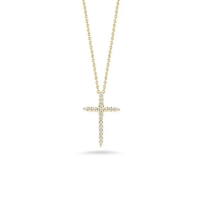 Gemstone Choker Necklace-18K YELLOW GOLD TINY TREASURES DIAMOND SLIVER CROSS NECKLACE