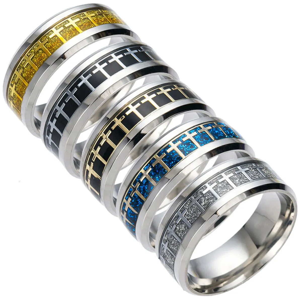 Wedding Ring with Yellow Diamond-Fashion Stainless Steel Cross Pattern Ring Wholesale