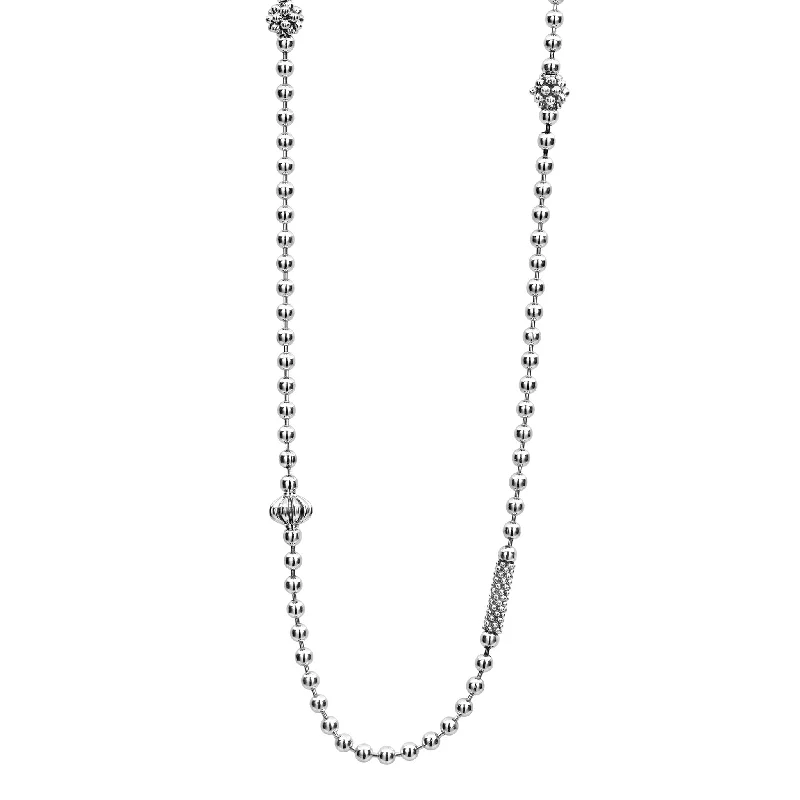 Bold Silver Necklace-Caviar Icon Silver Caviar Beaded Necklace