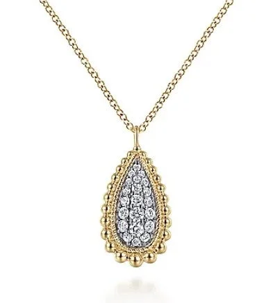 Gold Rope Chain Necklace-14K Yellow Gold Bujukan Pave Diamond Teardrop Pendant Necklace