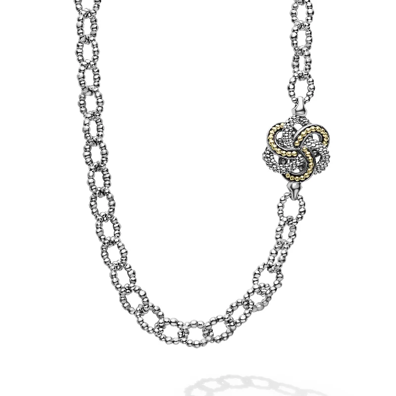 Bridal Gemstone Necklace-Love Knot Four Station Two-Tone Love Knot Necklace