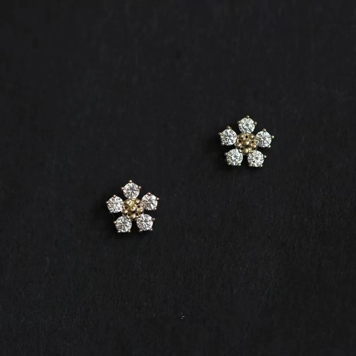 Elegant Emerald Ring-1 Pair Elegant Streetwear Flower Inlay Sterling Silver Zircon Ear Studs