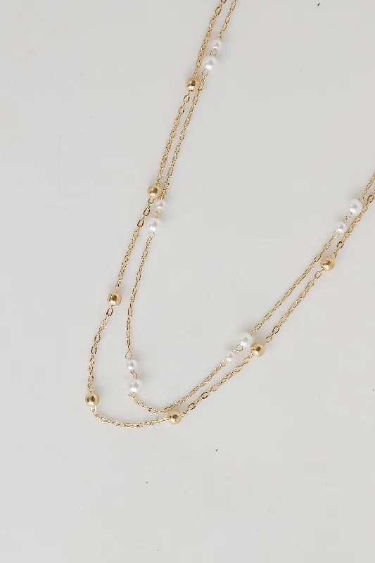 Gold Rope Necklace-Brooke Gold Pearl Layered Chain Necklace