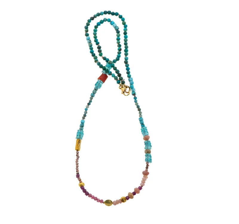 Modern Silver Necklace-Nava Zahavi Yellow Gold Turquoise and Ruby Necklace