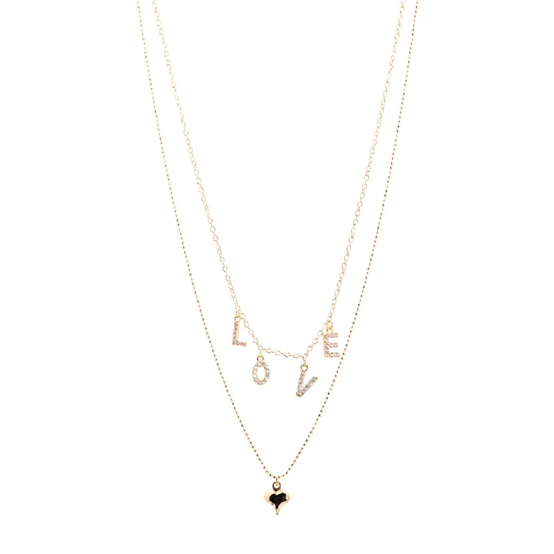 Modern Gold Necklace-Double Row "LOVE" Necklace