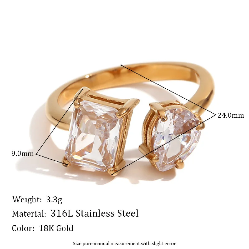 Water Drop Square Open Zircon Ring - Gold - White Zircon