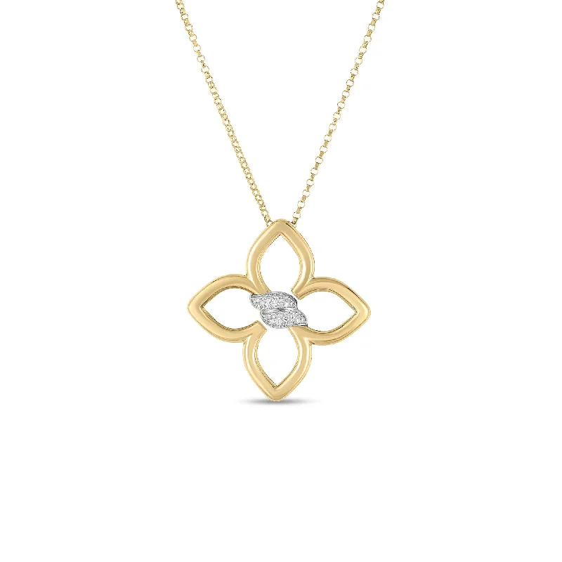 Custom Birthstone Necklace for Mom-18K YELLOW/WHITE GOLD CIALOMA MEDIUM DIAMOND FLOWER NECKLACE