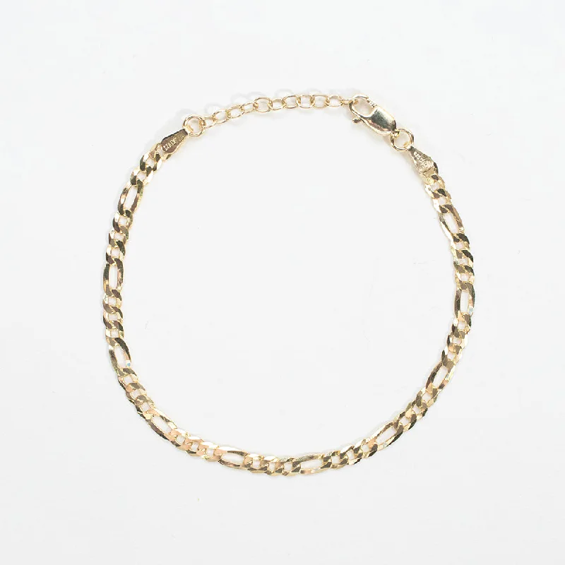 Women's Custom Bracelet for Wedding-Gold Plated Flat Figaro Chain Bracelet