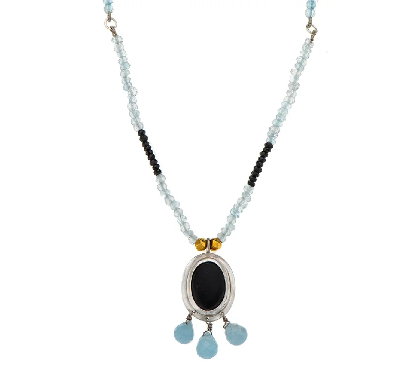 Minimalist Silver Necklace-Nava Zahavi Silver Aqua and Onyx Alluring Necklace