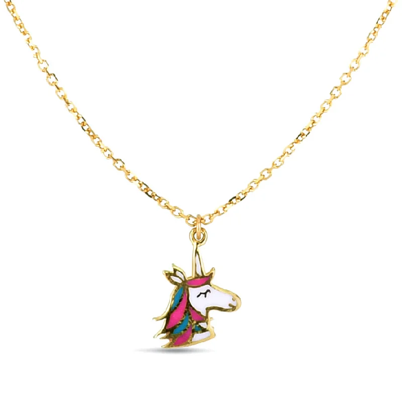 Diamond Pendant Necklace-Kids 14K Gold Enamel Unicorn Necklace