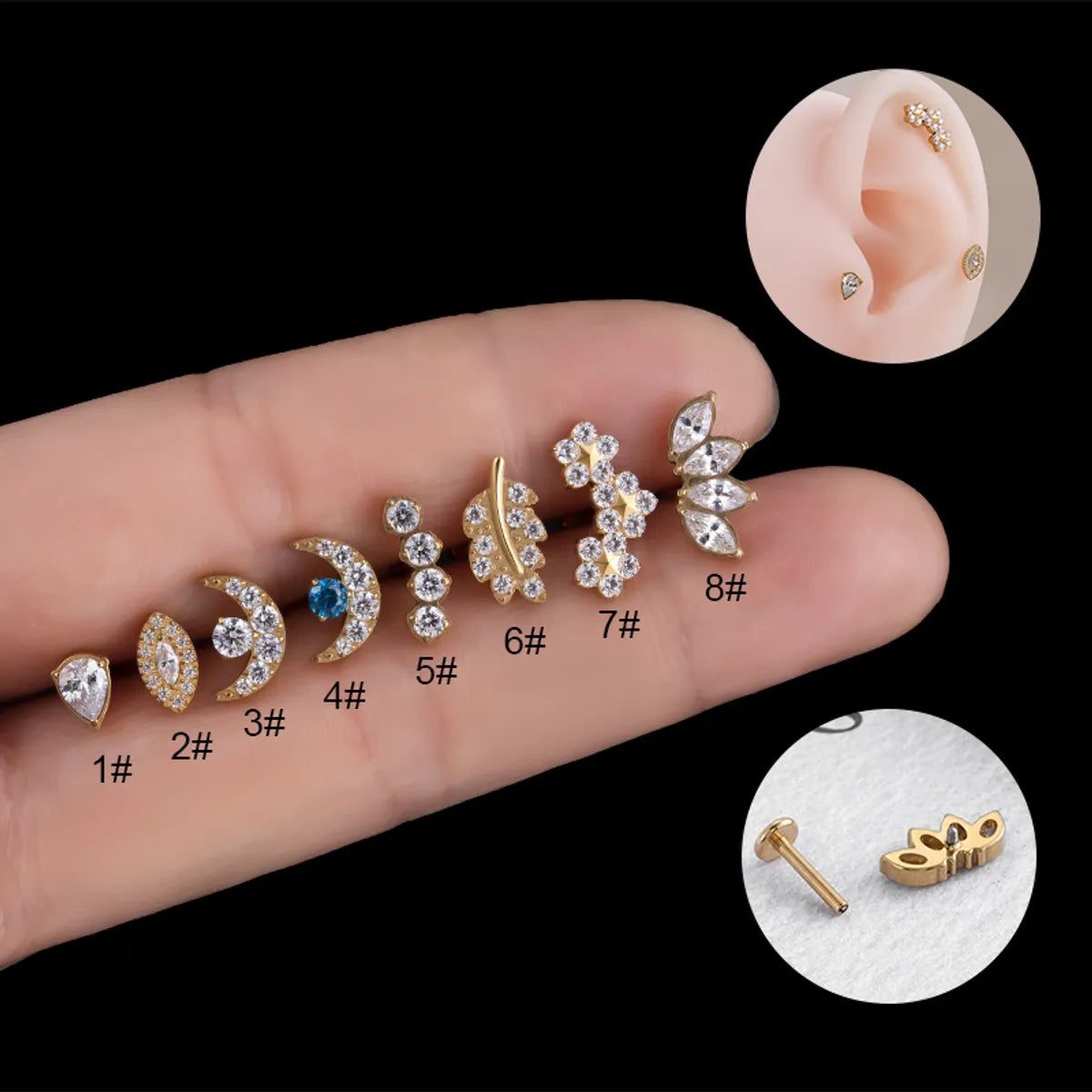 Engagement Ring with Side Stones-1 Piece Fashion Leaf Moon Flower Titanium Inlaid Zircon Ear Studs