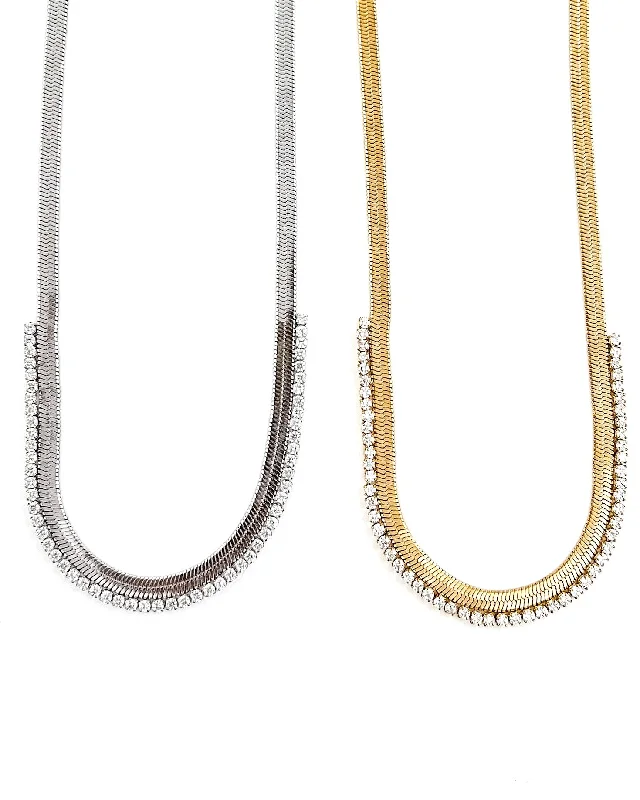 Wedding Necklace for Bridesmaids-Noni Crystal Snake Chain Necklace || Silver or Gold