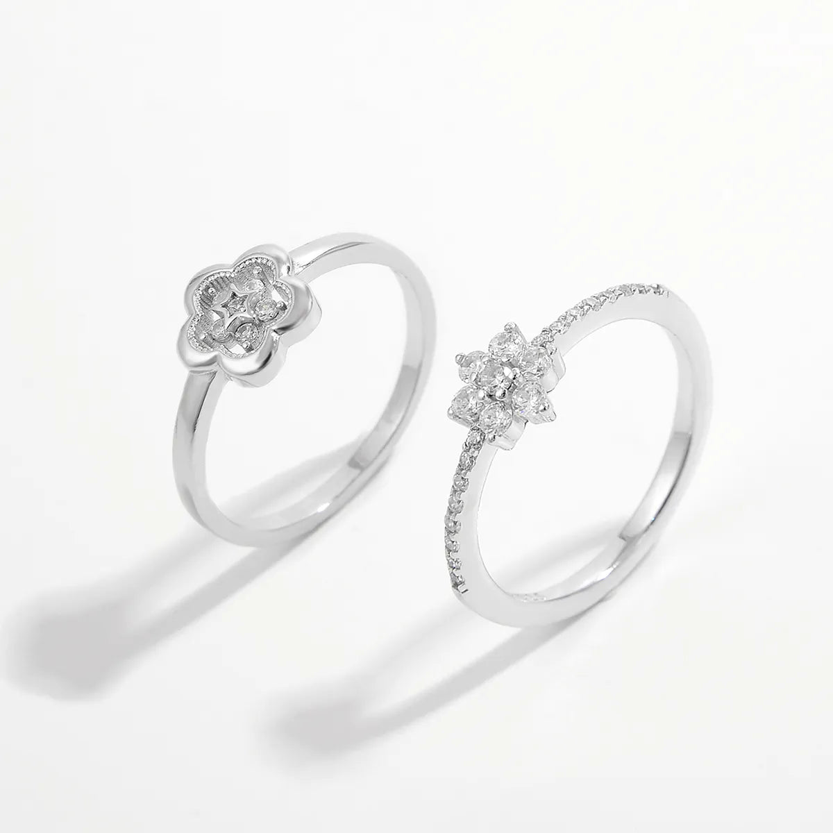 Modern Diamond Ring-Elegant Cute Lady Flower Sterling Silver Plating Hollow Out Inlay Zircon White Gold Plated Rings