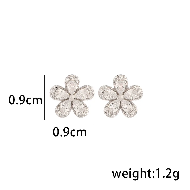 Large Gold Ring-1 Pair Lady Classic Style Solid Color Flower Plating Inlay Sterling Silver Zircon 14K Gold Plated Ear Studs