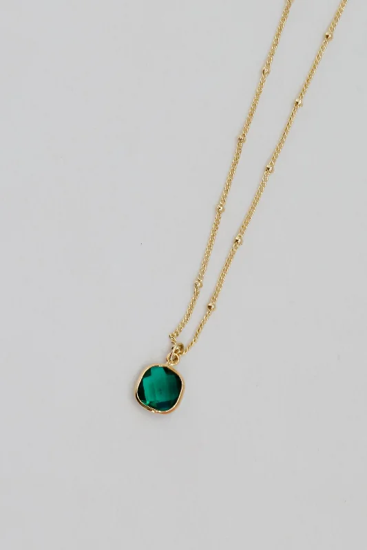 Simple Bar Necklace for Women-FINAL SALE - Cara Gold Emerald Charm Necklace