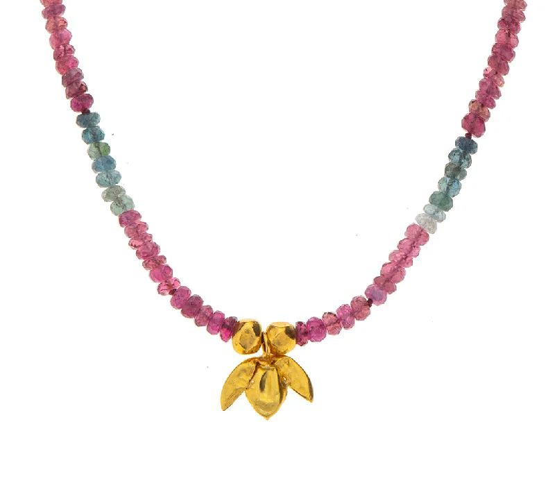 Custom Star Necklace-Nava Zahavi Multi Color Tourmaline Yellow Gold Flower Necklace