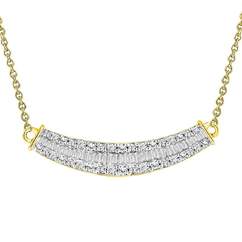 Gold Bead Chain Necklace-LADIES NECKLACE 0.50CT ROUND/BAGUETTE DIAMOND 14K YELLOW GOLD (SI QUALITY)