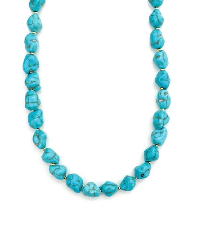 Simple Gold Necklace-Janet Turquoise Beaded Stone Necklace