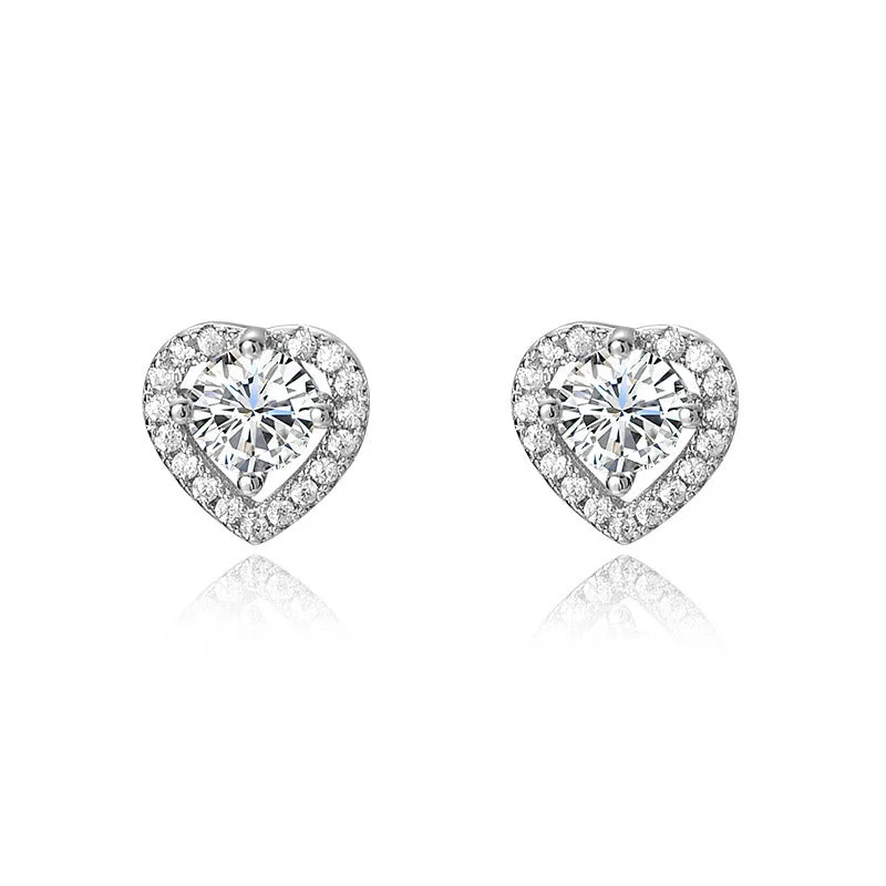 Two-Tone Wedding Ring-1 Pair Sweet Heart Shape Plating Inlay Sterling Silver Zircon Ear Studs