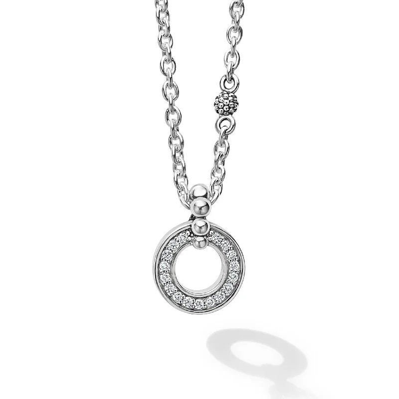 Gold Bead Pendant Necklace-Caviar Spark Diamond Circle Pendant Necklace