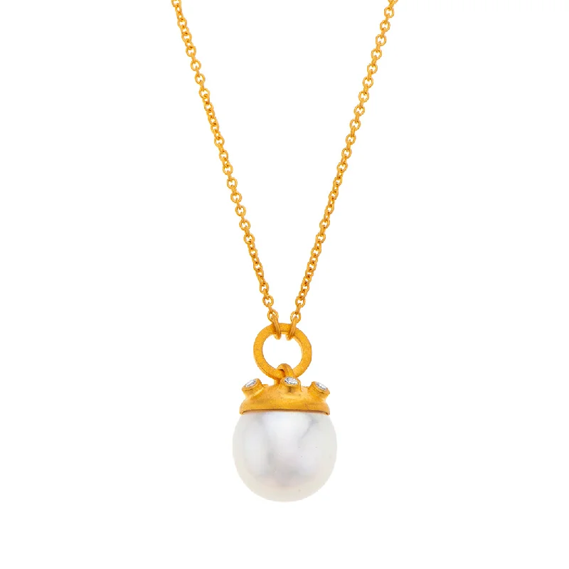 Bold Silver Necklace-Nava Zahavi 18K Gold Pearl and Diamonds Dome Necklace