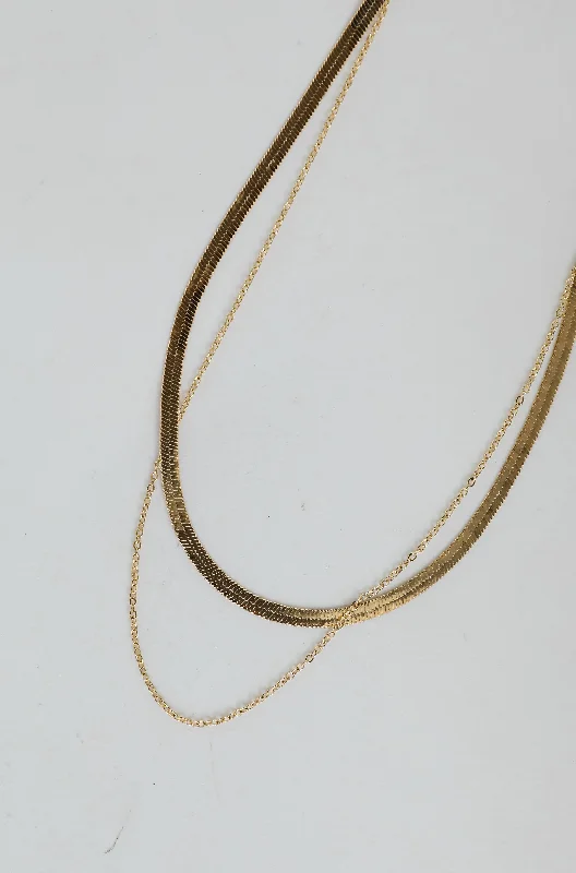 White Diamond Necklace-Abigail Gold Layered Chain Necklace