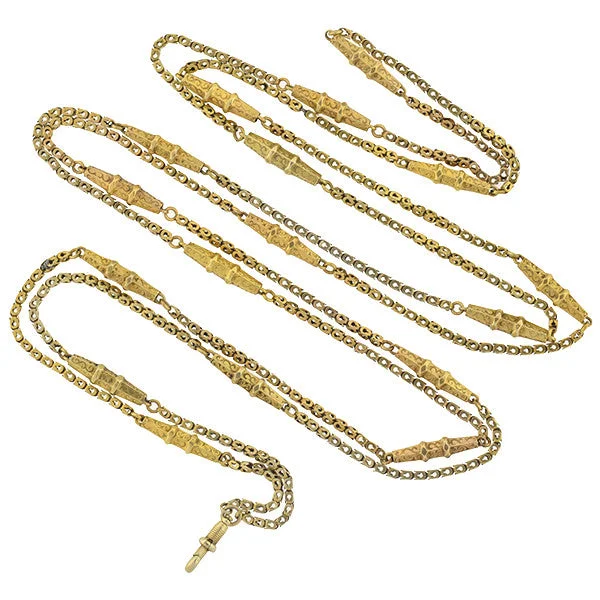 Minimalist Charm Necklace-Victorian Long 10kt Textured Gold Link Chain Necklace 54"