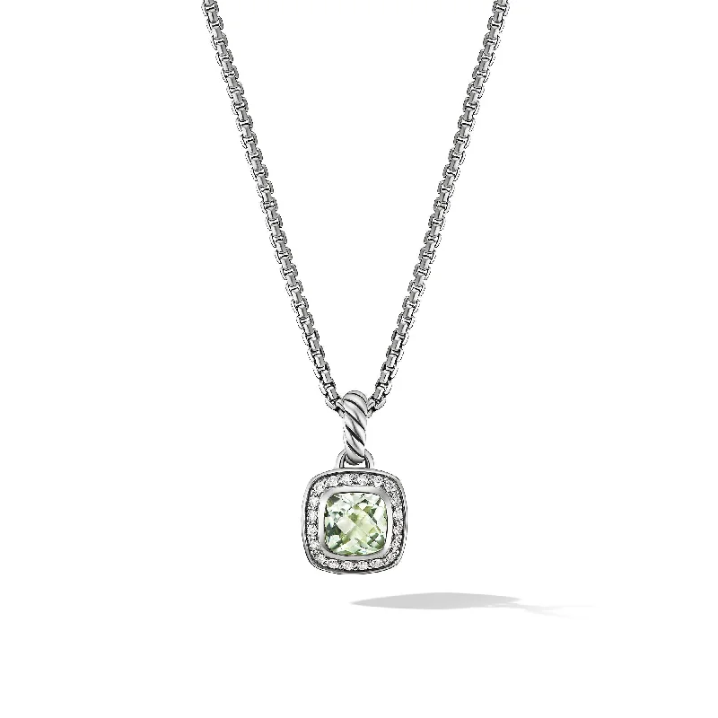 Trendy Pendant Necklace-Petite Albion® Pendant Necklace in Sterling Silver with Prasiolite and Diamonds\, 7mm