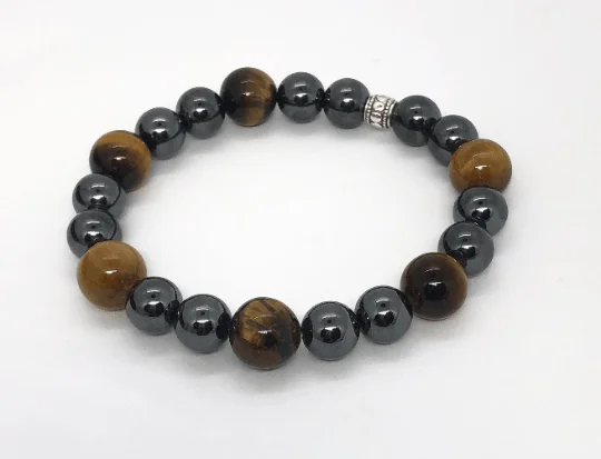 Classic Gold Rope Bracelet-Hematite and Tigers Eye Stretchy Bracelet