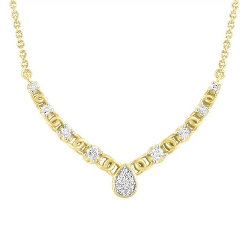 Chunky Beaded Necklace-LADIES NECKLACE 0.25CT ROUND DIAMOND 10K YELLOW GOLD