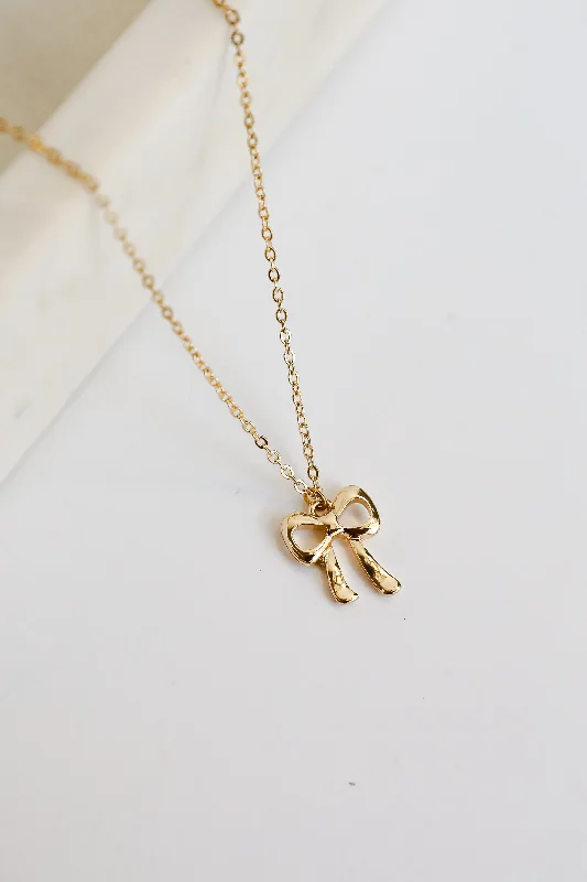 Diamond Necklace for Women-Andrea Gold Bow Charm Necklace