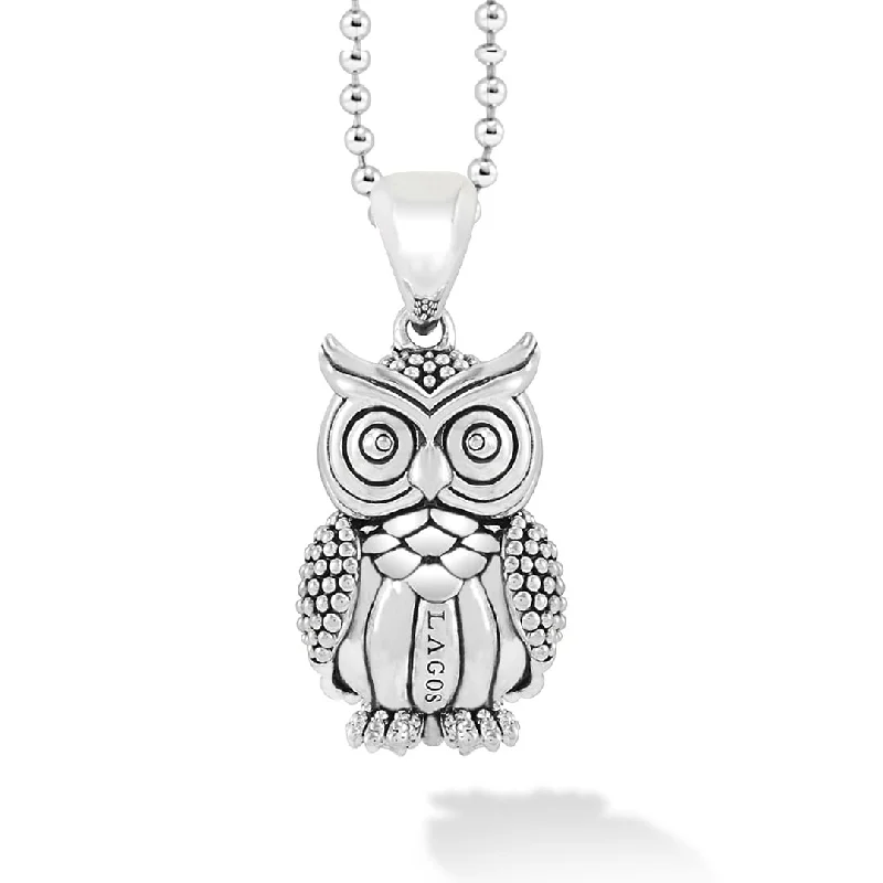 Diamond Pendant Necklace-Rare Wonders Owl Pendant Necklace